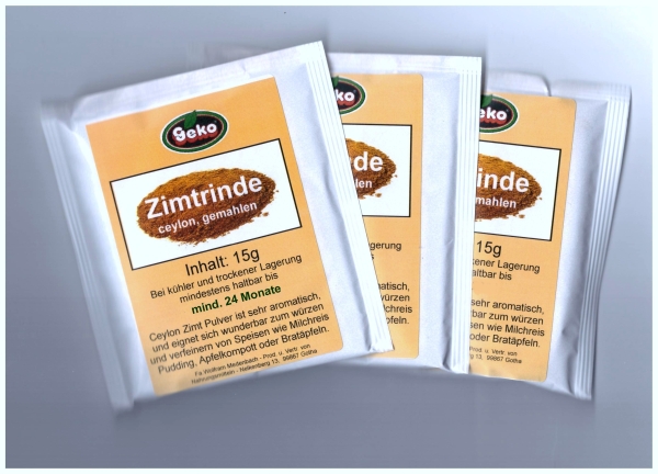 Ceylon Zimt - Zimtpulver - Zimtrinde gemahlen 3 x 15 g =45 Gramm 100% rein